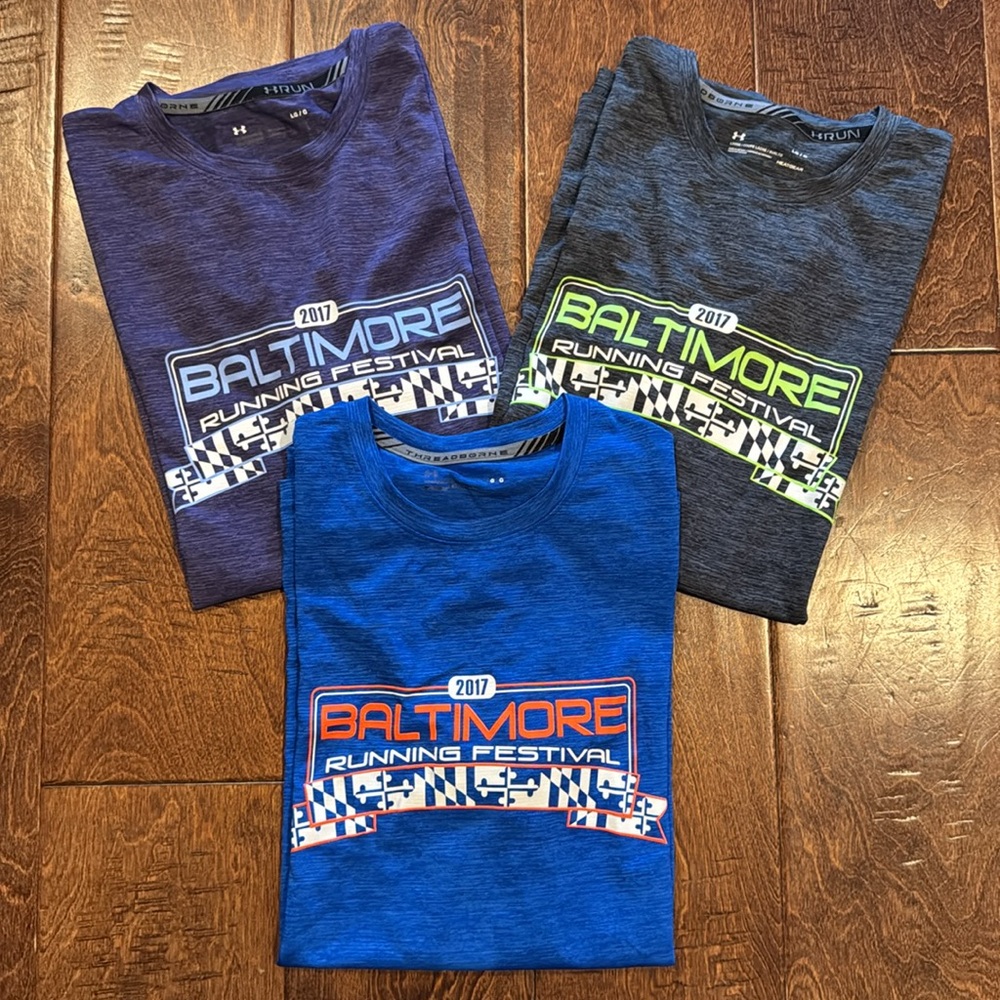 Bundle of 3 UA HeatGear Race Shirts | 2017 Baltimore Running Festival | Large